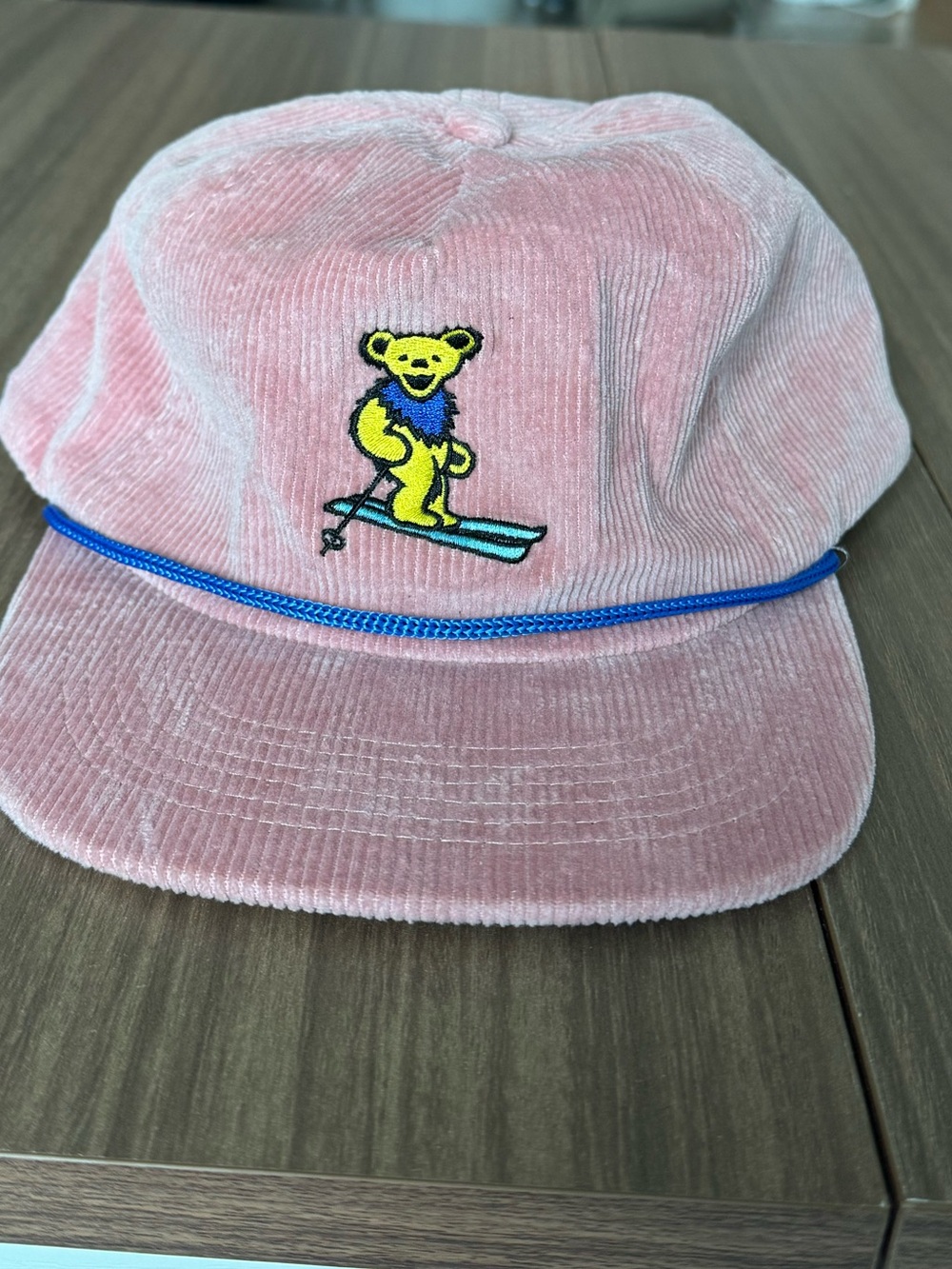 Pink Corduroy Baseball Cap with Skiing Grateful Dead Bear